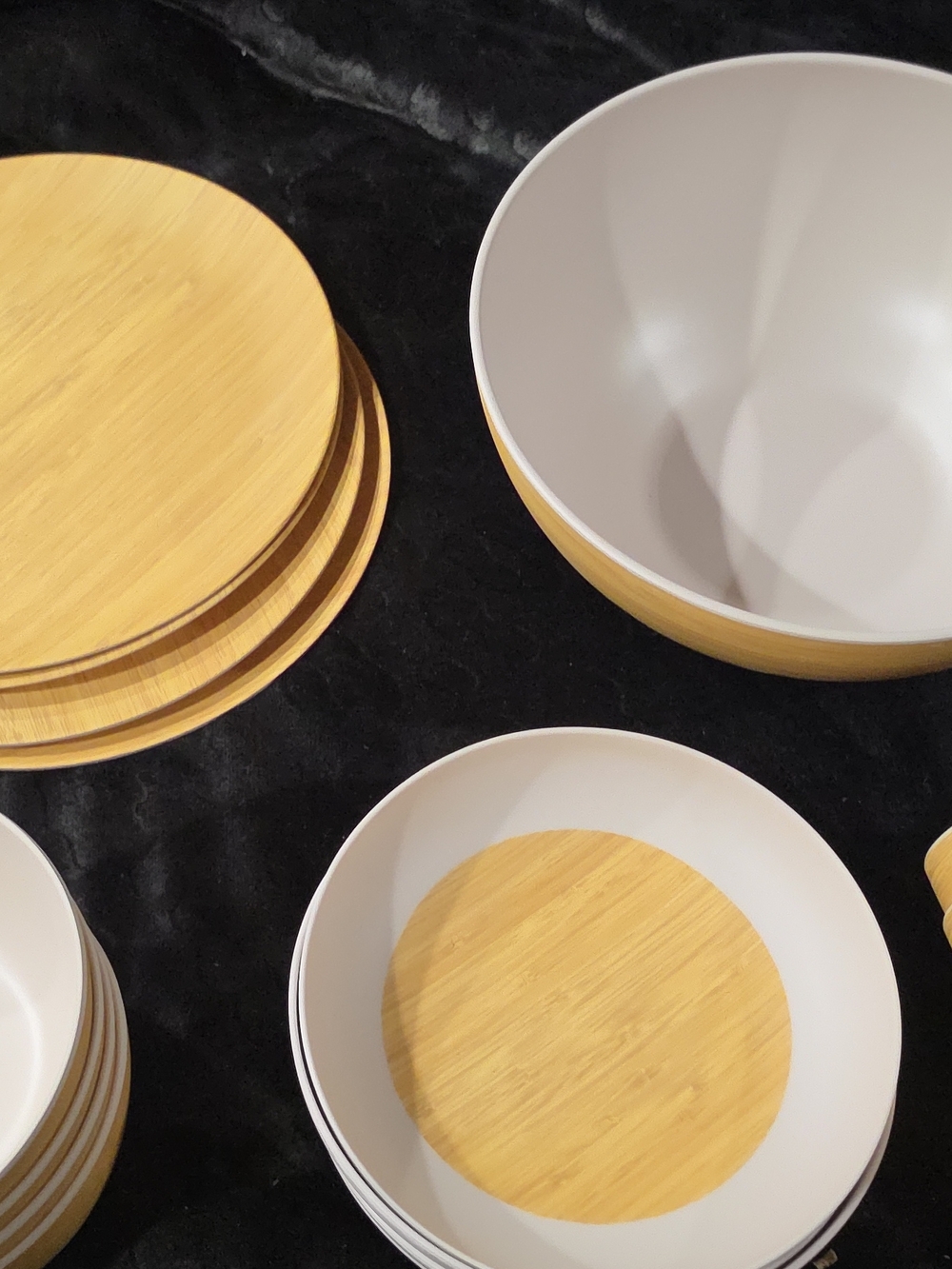 Bamboo Accent White Dish Set - Natural White and Bamboo 17pc